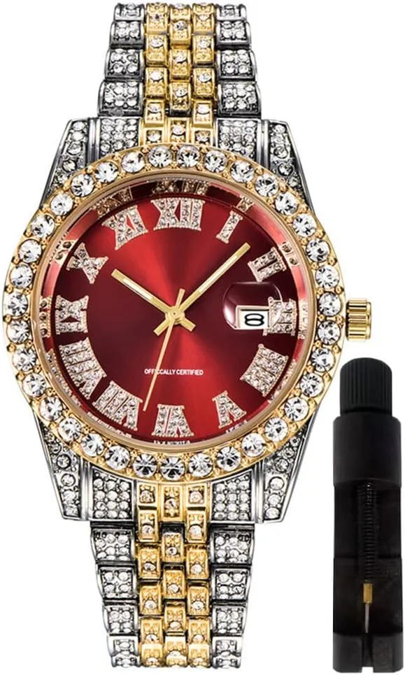 Men Iced-Out Bling Diamond Luxury Quartz companion glimpse Watches with Date Hip Hop Watches for 