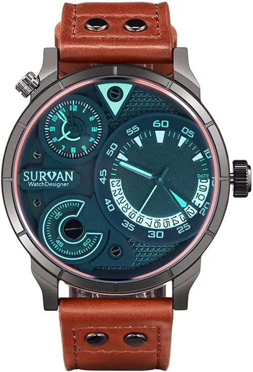 Men Quartz Movement salary hearth flush routine discard Chronograph Mens Watch Genuine Leather Strap Waterproof Luminous Pointer Red Magic Glass Mirror Watches Watches for 