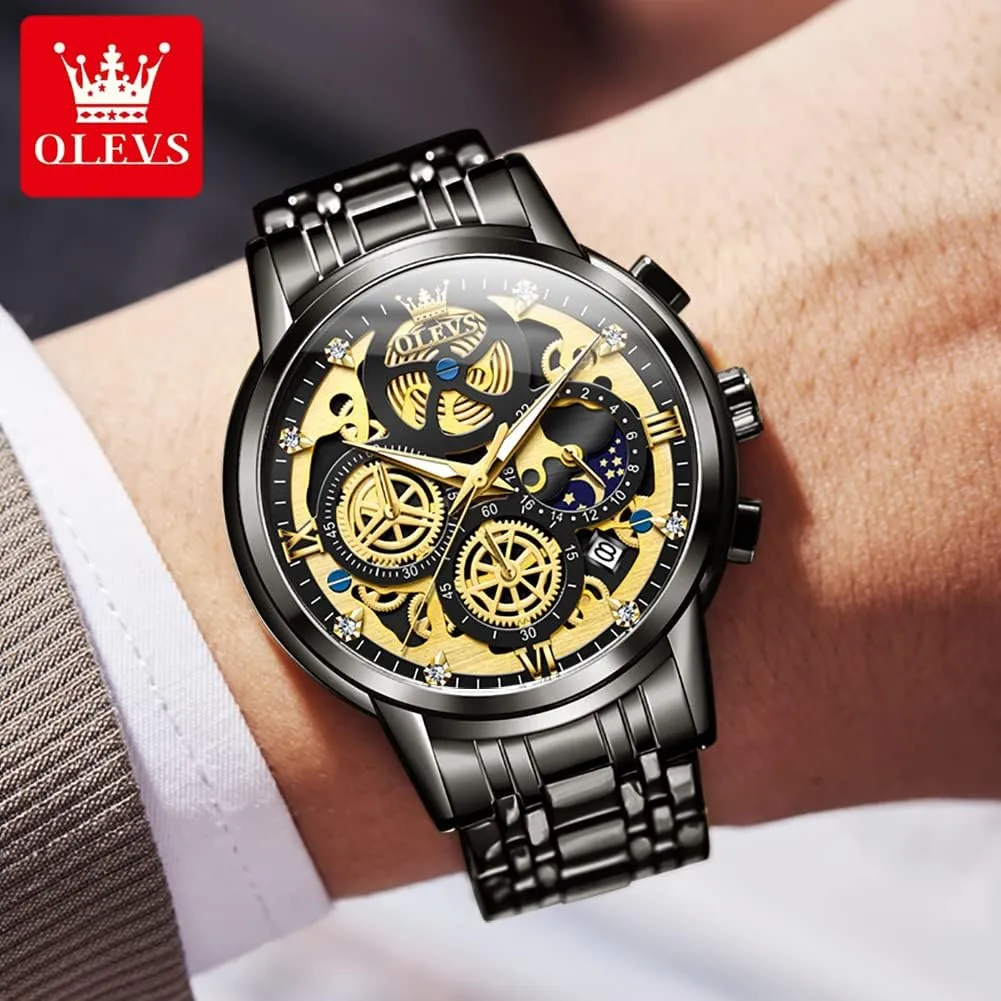 Men reloj de Hombre OLEVS Watch Men conspicuous shaper Stainless Steel Watches Luxury Diamond Chronograph Multifunction Men Wrist Watch with Date Business Classic Dress Watch for Men Gift for 