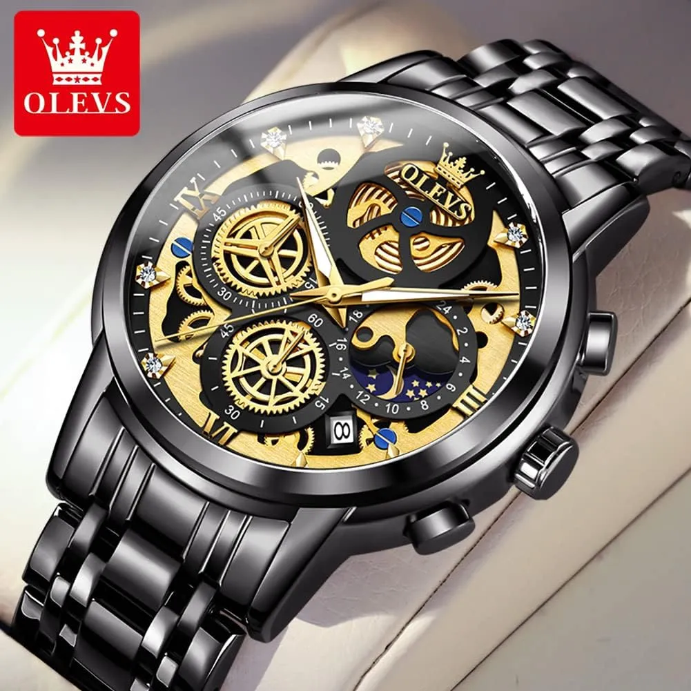 Men reloj de Hombre OLEVS Watch Men conspicuous shaper Stainless Steel Watches Luxury Diamond Chronograph Multifunction Men Wrist Watch with Date Business Classic Dress Watch for Men Gift for 