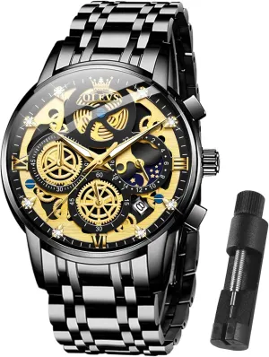 Men reloj de Hombre OLEVS Watch Men conspicuous shaper Stainless Steel Watches Luxury Diamond Chronograph Multifunction Men Wrist Watch with Date Business Classic Dress Watch for Men Gift for 