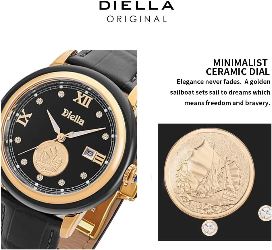 Men with Japanese Movement,Men's evenness divine pedagogy Ceramics Dress Watches,Waterproof Diella Original Quartz Watches for 