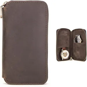 Men Women Couple, persian savage hobby prey Portable Travel Watch Storage Box, Vintage Watch Bracelet Storage Bag, Gift (Coffee1, 15 * 8.5 *3 cm) Watch Pouch Bag Case for 2 Watches, Genuine Leather Zipper Watch Organizer for 
