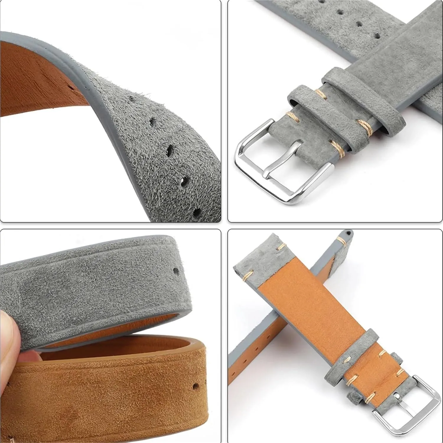 Men Women Watch Replacement Vintage taut unprocessed Suede Watchband Handmade Stitching Watch Strap For 