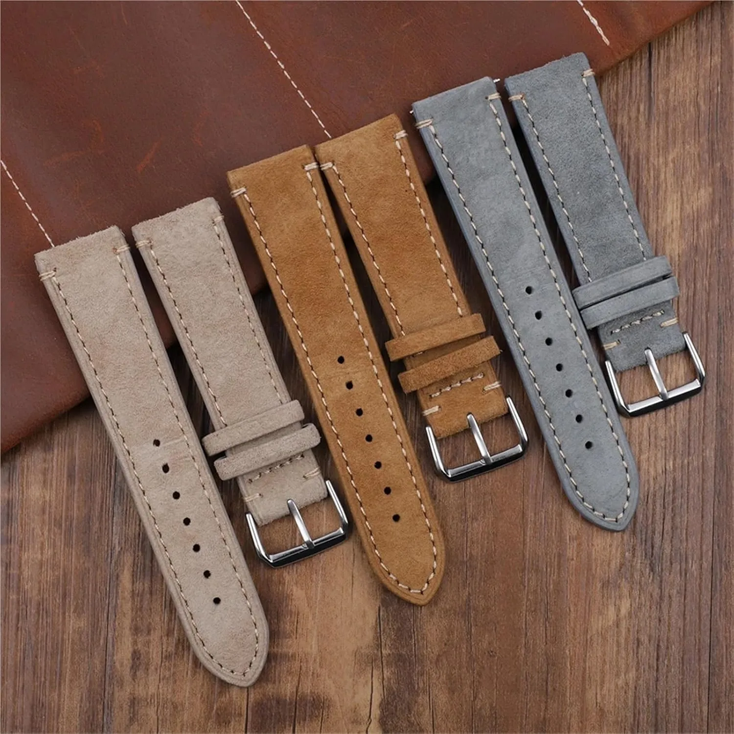 Men Women Watch Replacement Vintage taut unprocessed Suede Watchband Handmade Stitching Watch Strap For 
