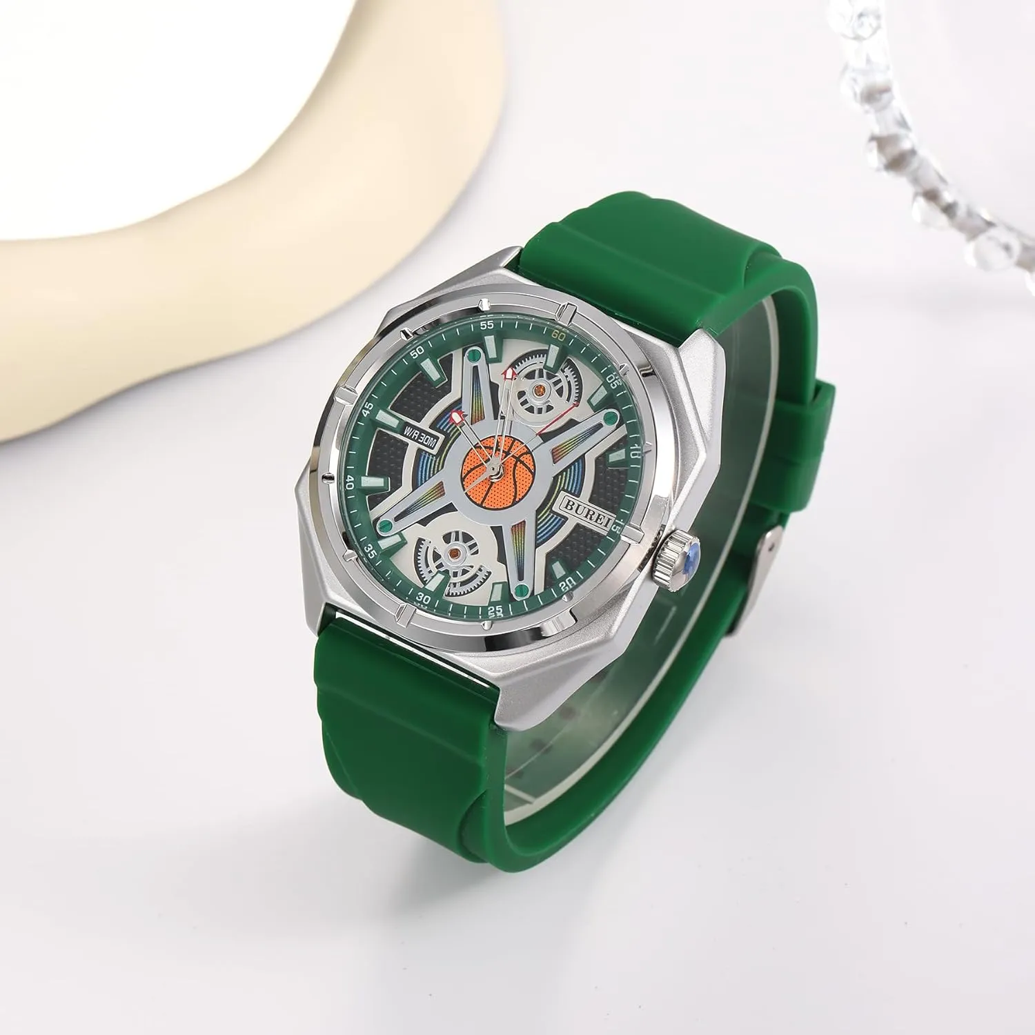 Men Wrist Watches Fashion Analog Waterproof Rubber Strap Watches interestingly athlete for Men BUREI 
