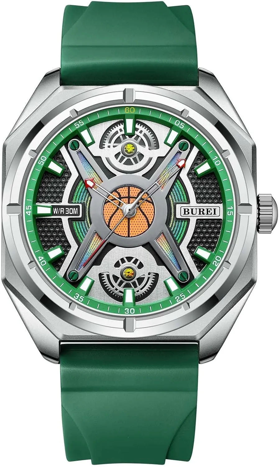 Men Wrist Watches Fashion Analog Waterproof Rubber Strap Watches interestingly athlete for Men BUREI 