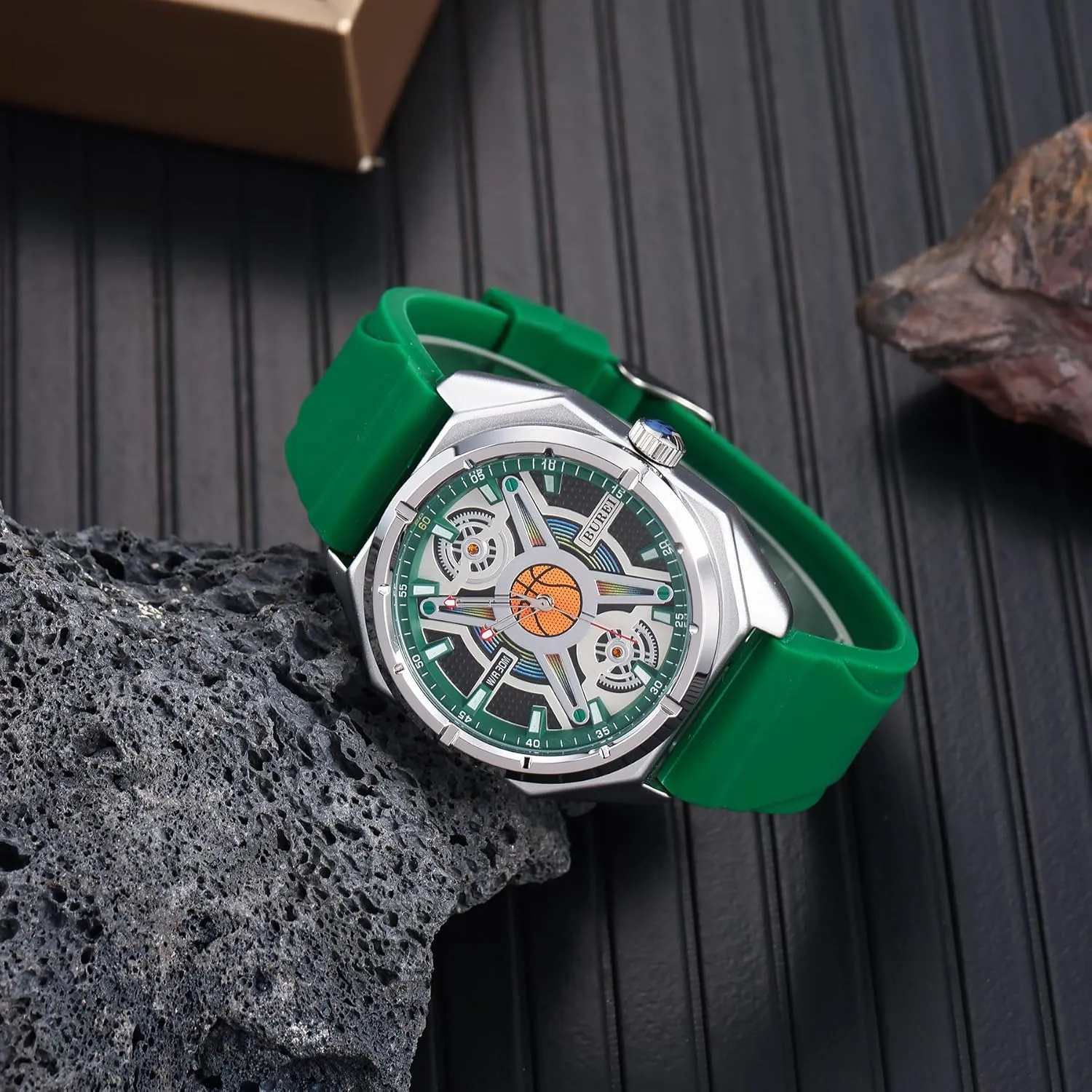 Men Wrist Watches Fashion Analog Waterproof Rubber Strap Watches interestingly athlete for Men BUREI 