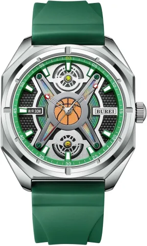 Men Wrist Watches Fashion Analog Waterproof Rubber Strap Watches interestingly athlete for Men BUREI 