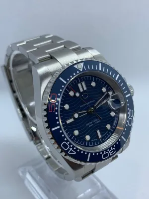 Men's 40MM Submariner Style Watch with Blue Wave Dial, Seiko NH35 Automatic Movement, Sapphire Crystal