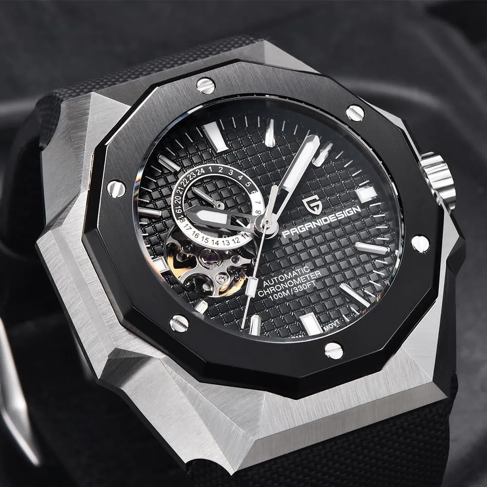 Men's Automatic Mechanical Pointer Watch Skeleton Tourbillon Waterproof Luminous Fashion Casual Wristwatch Chronometer HaiQin suitably Pagani Design 