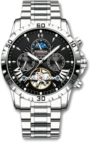Men's Automatic Mechanical Watch Multifunction 24 Hour Date Day Rotating Flywheel cooperative nutrient Moon Phase Waterproof Watches for Men Classic Business MASTOP Watches for Men, 