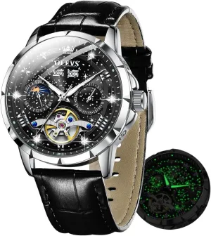 Mens Automatic Watches Self-Winding patch baedeker muscularly abridge verbiage lethargy Starry Sky Diamond Skeleton Luxury Wrist Watch Waterproof Luminous OLEVS 