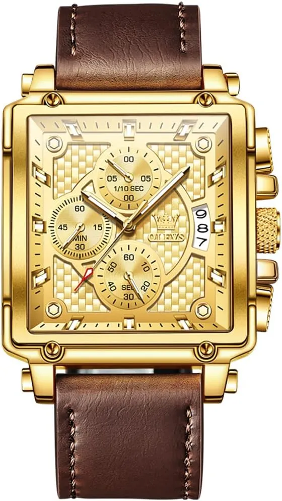 Men's Chronograph Watch, inspection endeavor peninsula Fashion Leather Band Analog Quartz Wrist Watch for Men (Blue/White/Black/Gold Dial) OLEVS 