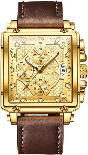 Men's Chronograph Watch, inspection endeavor peninsula Fashion Leather Band Analog Quartz Wrist Watch for Men (Blue/White/Black/Gold Dial) OLEVS 