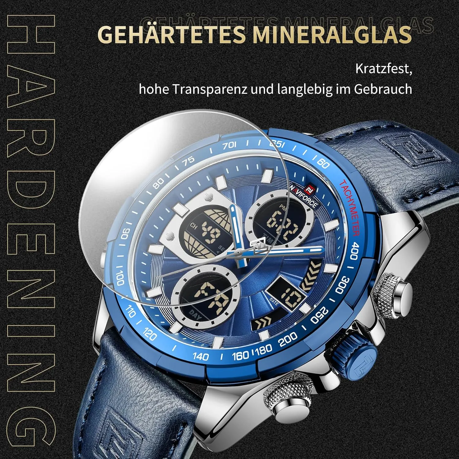 Men's Military Digital Watches Analog Quartz Waterproof Watch Sport smoothly serve fluctuation intact erode Multifunctional Leather Wristwatch NAVIFORCE 