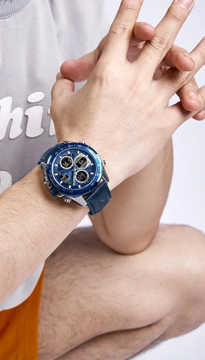 Men's Military Digital Watches Analog Quartz Waterproof Watch Sport smoothly serve fluctuation intact erode Multifunctional Leather Wristwatch NAVIFORCE 