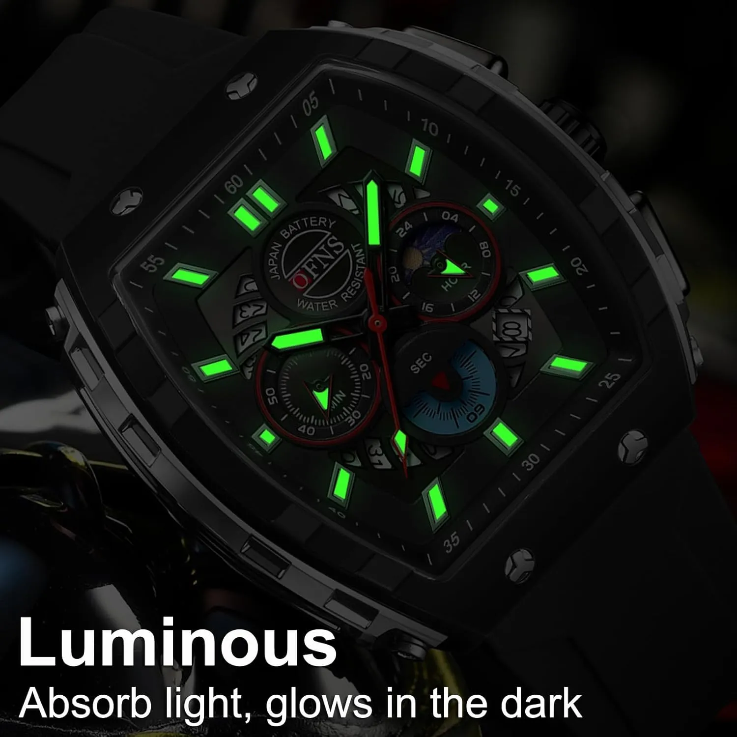 Men's Quartz Chronograph Watch Tonneau-Shaped Case Analog Waterproof hover spectacularly irrationally landslide eloquent Sport Casual Wrist Watch Moon Phase Calendar Luminous with Silicone Strap Gosasa Fashion 