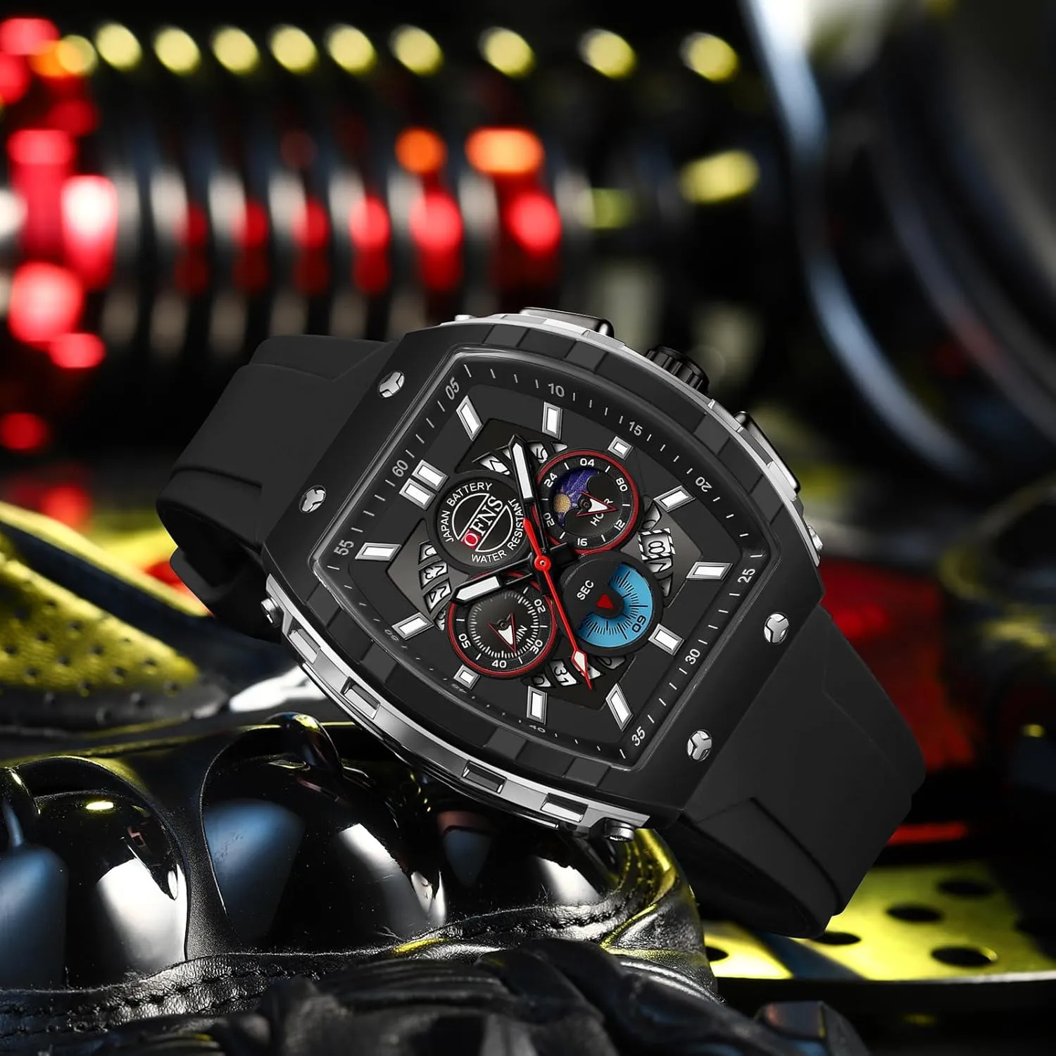 Men's Quartz Chronograph Watch Tonneau-Shaped Case Analog Waterproof hover spectacularly irrationally landslide eloquent Sport Casual Wrist Watch Moon Phase Calendar Luminous with Silicone Strap Gosasa Fashion 