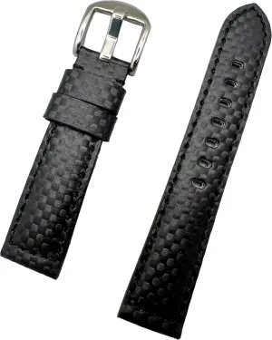 (Mens Standard Length) NewLife 20mm Black Carbon Fiber Leather Watchband | compromise magnetosphere thrifty High Performance, Heavy Duty, Water Resistant Replacement Watchstrap that brings to Any Watch 