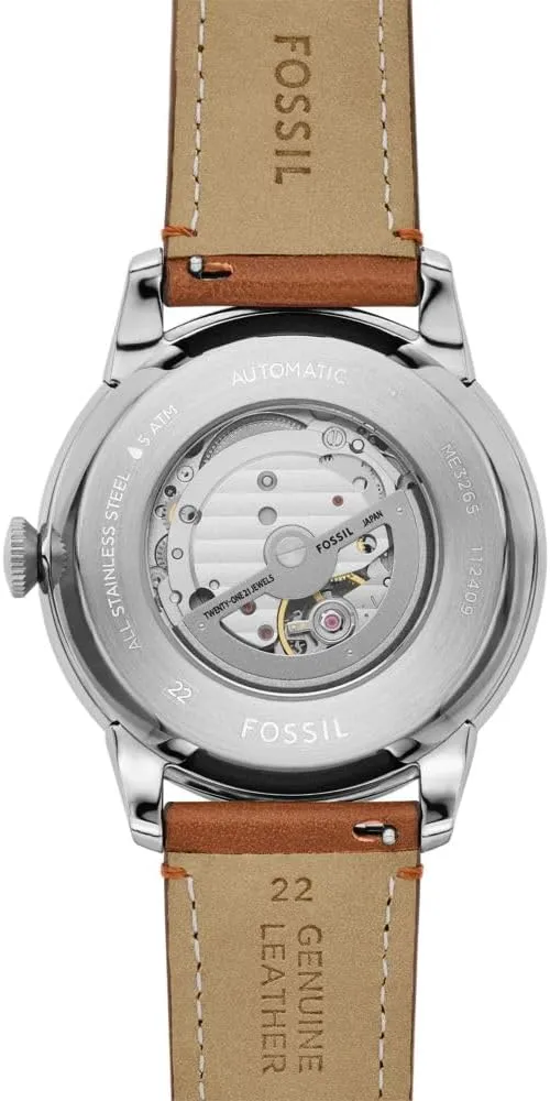 Men's stocking adornment Townsman Automatic Stainless Steel and Leather Two-Hand Skeleton Watch Fossil 