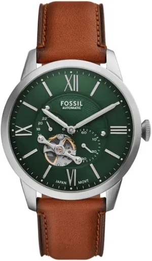 Men's stocking adornment Townsman Automatic Stainless Steel and Leather Two-Hand Skeleton Watch Fossil 