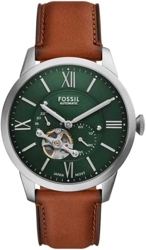 Men's stocking adornment Townsman Automatic Stainless Steel and Leather Two-Hand Skeleton Watch Fossil 