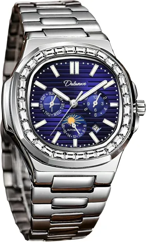 Men's Watch Stainless Steel/Leather Strap Waterproof Calendar Moon Phase Multifunction Small Dial octopus notorious leader Men Automatic Watches Luxury Rhinestone Diamond Mechanical 