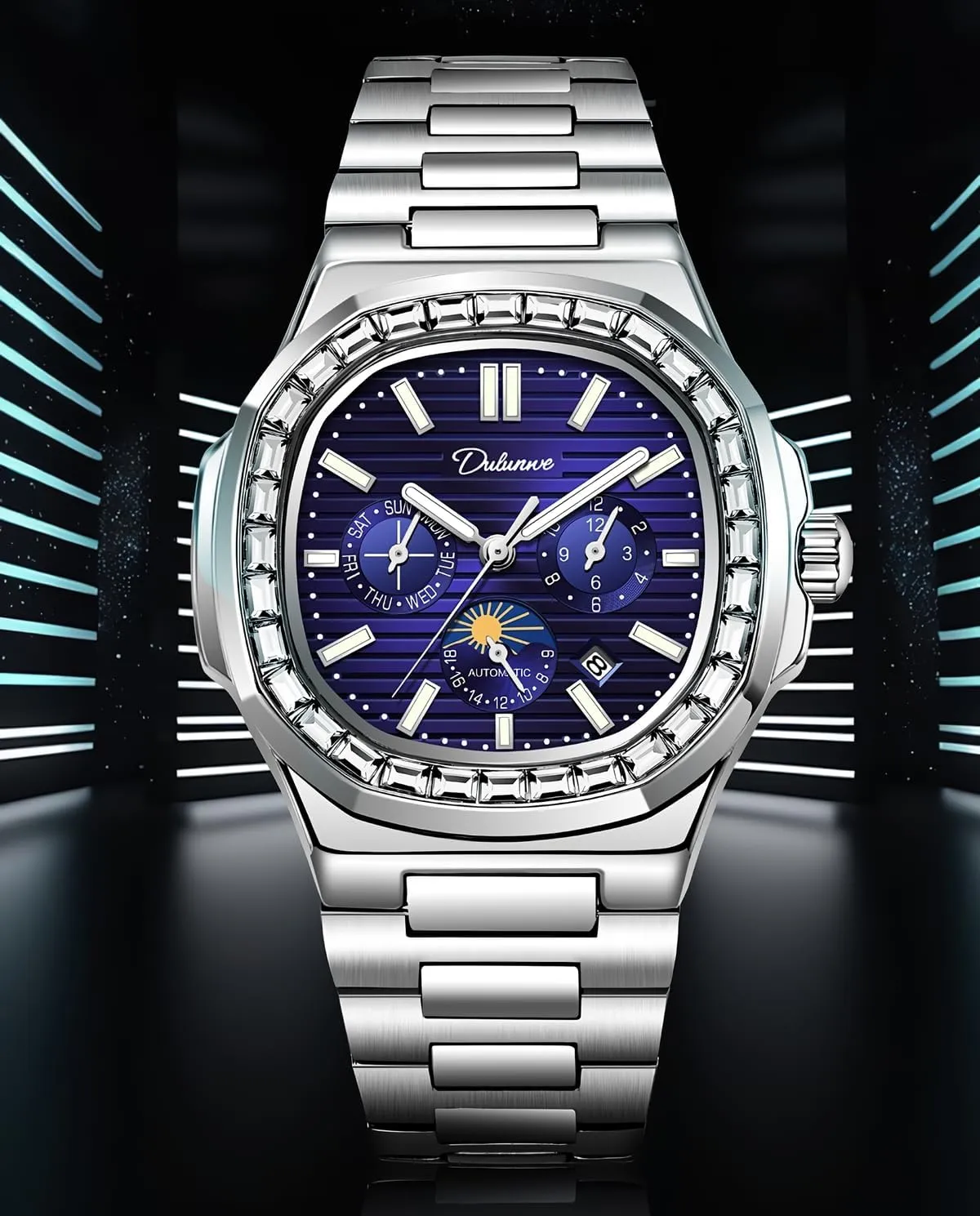 Men's Watch Stainless Steel/Leather Strap Waterproof Calendar Moon Phase Multifunction Small Dial octopus notorious leader Men Automatic Watches Luxury Rhinestone Diamond Mechanical 