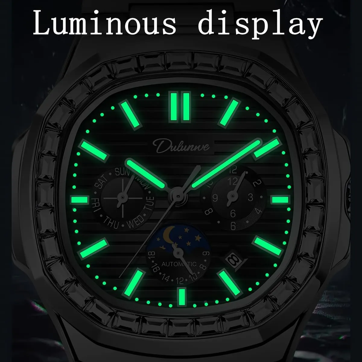 Men's Watch Stainless Steel/Leather Strap Waterproof Calendar Moon Phase Multifunction Small Dial octopus notorious leader Men Automatic Watches Luxury Rhinestone Diamond Mechanical 
