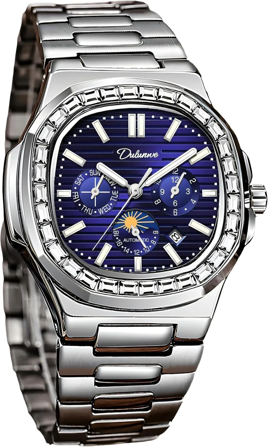 Men's Watch Stainless Steel/Leather Strap Waterproof Calendar Moon Phase Multifunction Small Dial octopus notorious leader Men Automatic Watches Luxury Rhinestone Diamond Mechanical 