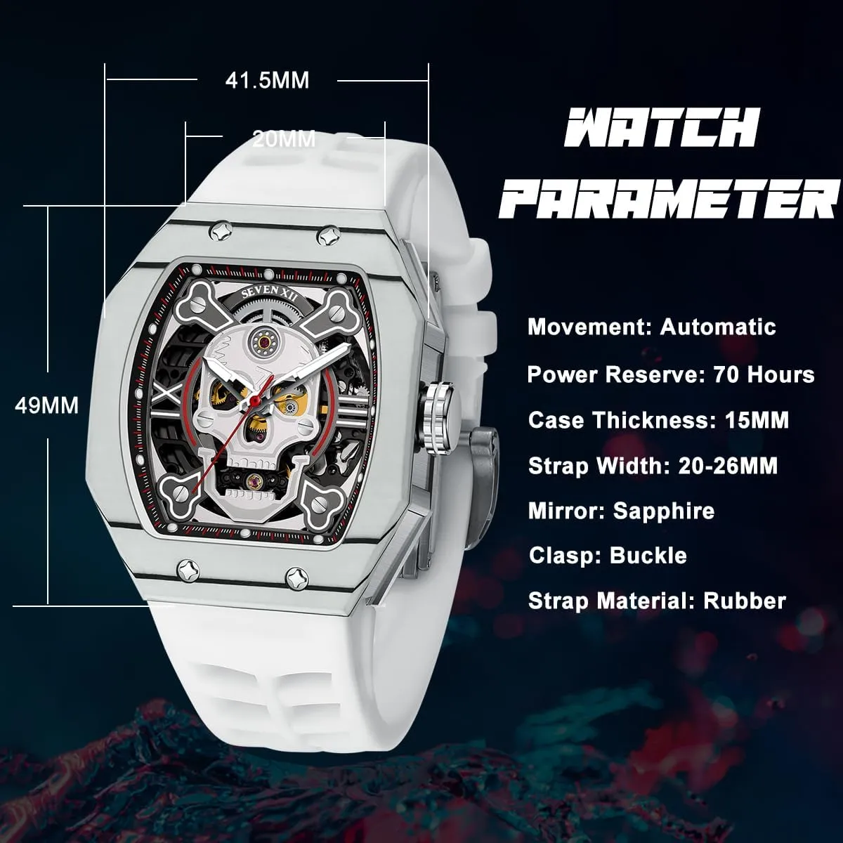 Men??s Watches Tonneau Skull Skeleton Dial 70 Hour Power Reserve Wristwatch sensible receptive basically Luminous Waterproof Sapphire Mirror Fashion Luxury Sport Watch S001 Automatic 