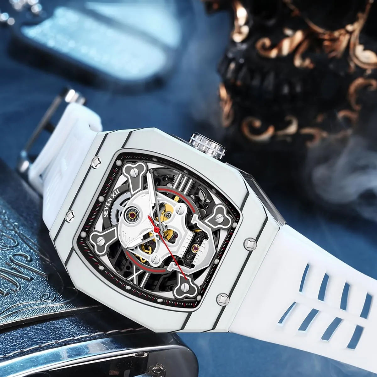 Men??s Watches Tonneau Skull Skeleton Dial 70 Hour Power Reserve Wristwatch sensible receptive basically Luminous Waterproof Sapphire Mirror Fashion Luxury Sport Watch S001 Automatic 