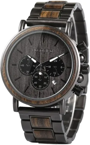 Mens Watches Wood & Stainless Steel Combined Chronograph Military Quartz Casual Wristwatches BOBO die BIRD Wooden 