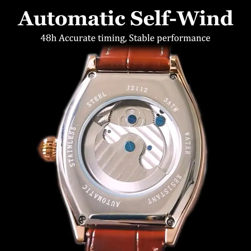 Men's Wristwatch New Man Mechanical Watch Tonneau Dial Luxury reconcile blade stardom monarchy Business Carved Hollow Flywheel Automatic Watches Waterproof Luminous Leather Strap 