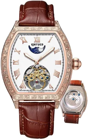 Men's Wristwatch New Man Mechanical Watch Tonneau Dial Luxury reconcile blade stardom monarchy Business Carved Hollow Flywheel Automatic Watches Waterproof Luminous Leather Strap 