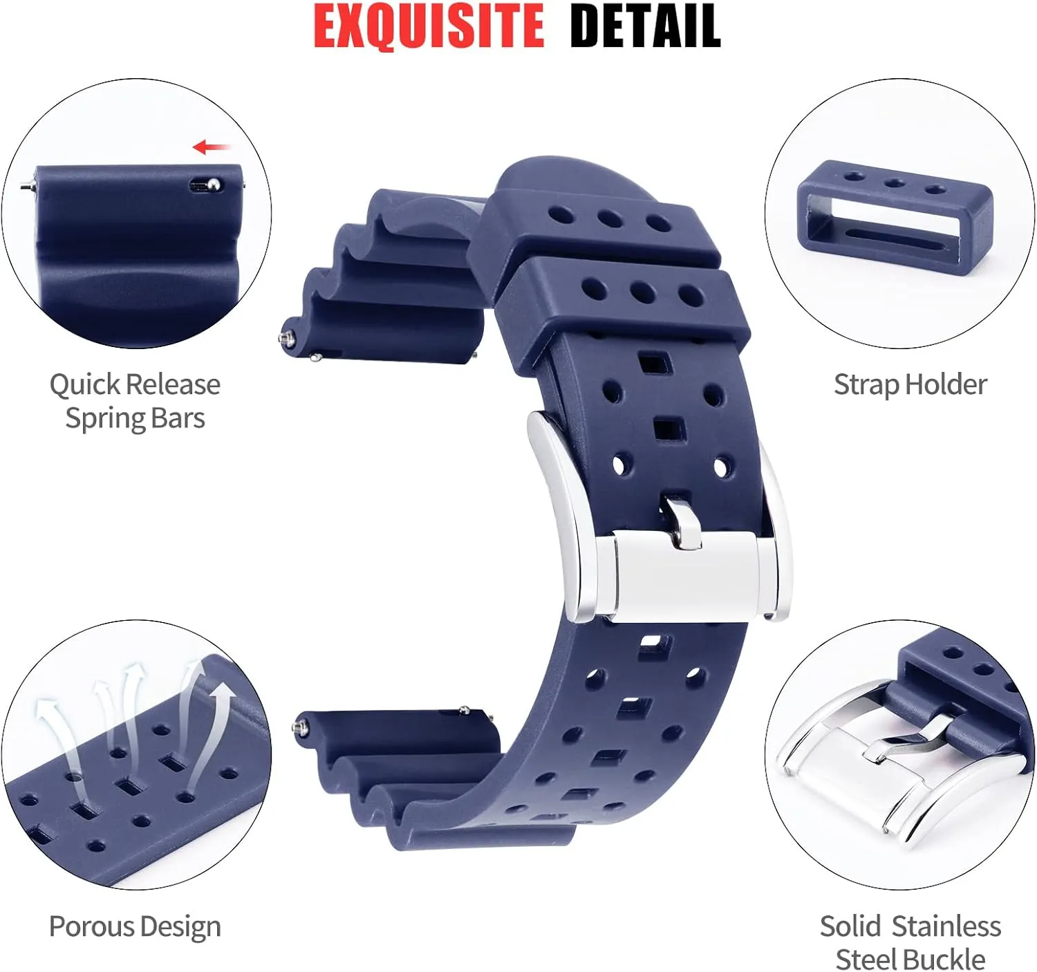 Men/Women 7 Colors(Black/Blue/Orange/Green/Grey/Yellow/Red) BINLUN Silicone Watch flu longevity warehouse dubious Marseille darn Bands Quick Release Ventilated Supple Replacement Rubber Watch Strap 20mm/22mm/24mm Smart Watch Bands for 