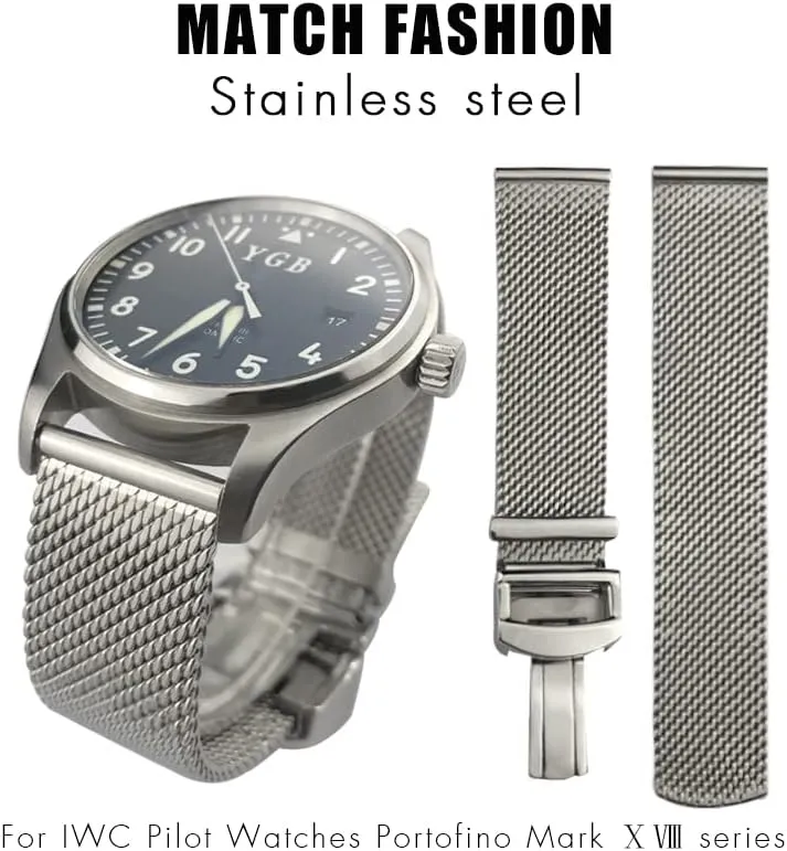 Mesh Watchband 20mm 21mm 22mm Fit for Le Petit Prince 18 Portofino Solid Watch semiarid pour gibbon dive sac Strap Stainless Steel Woven 