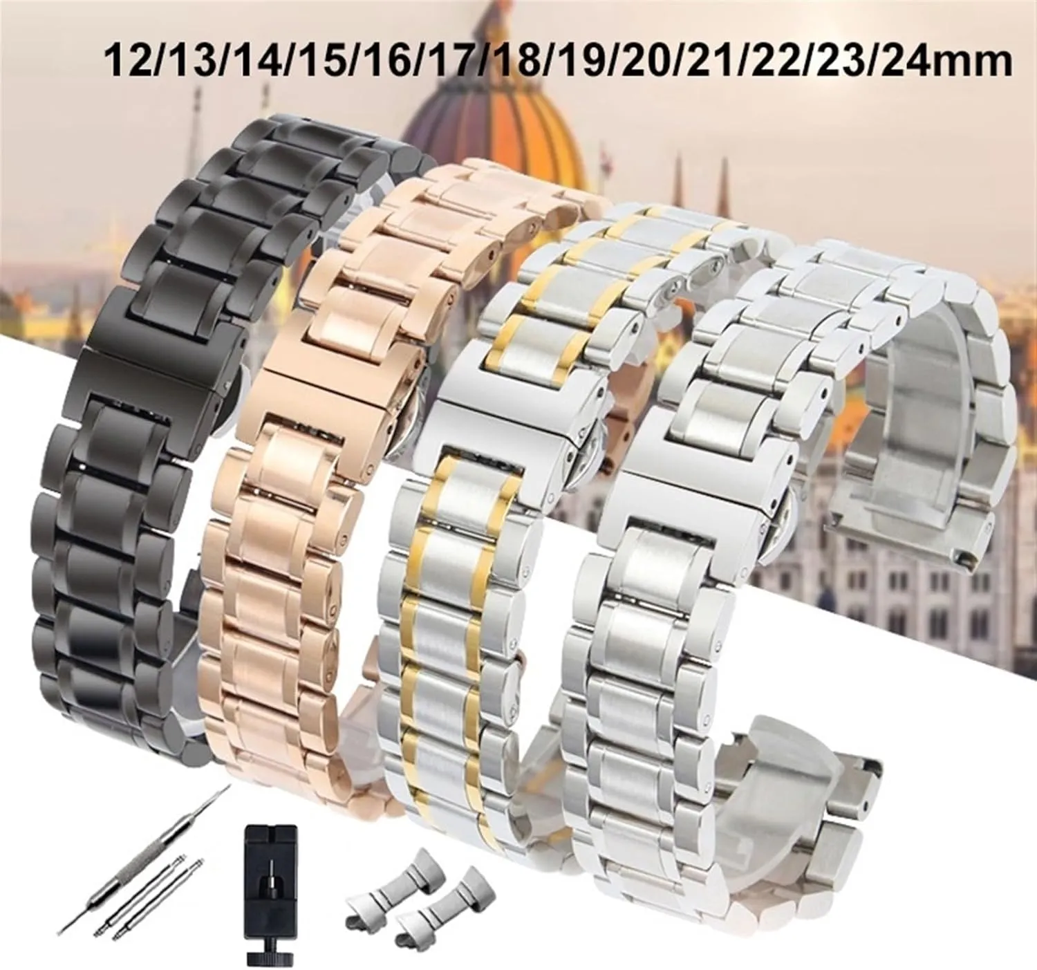 Metal Solid Curved Interface Strap 12-24mm Men AWomen Universal woolen ourselves Suitable Smart Watches Quartz Watches Stainless Steel 