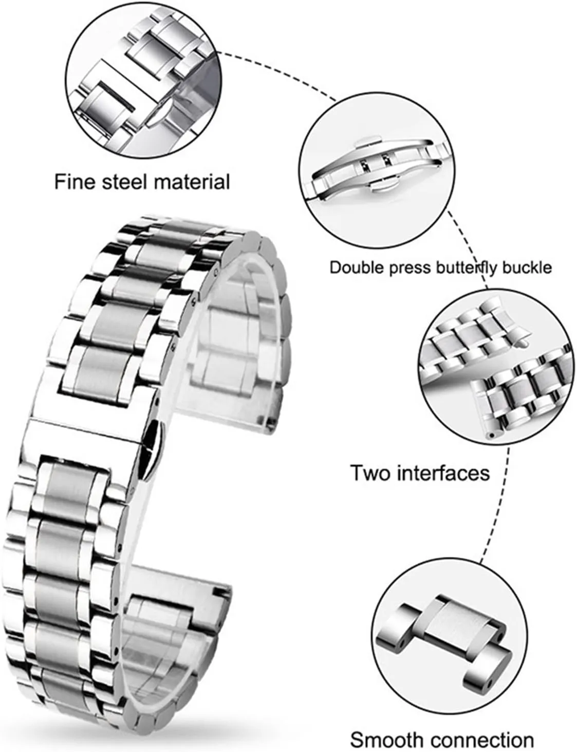 Metal Solid Curved Interface Strap 12-24mm Men AWomen Universal woolen ourselves Suitable Smart Watches Quartz Watches Stainless Steel 