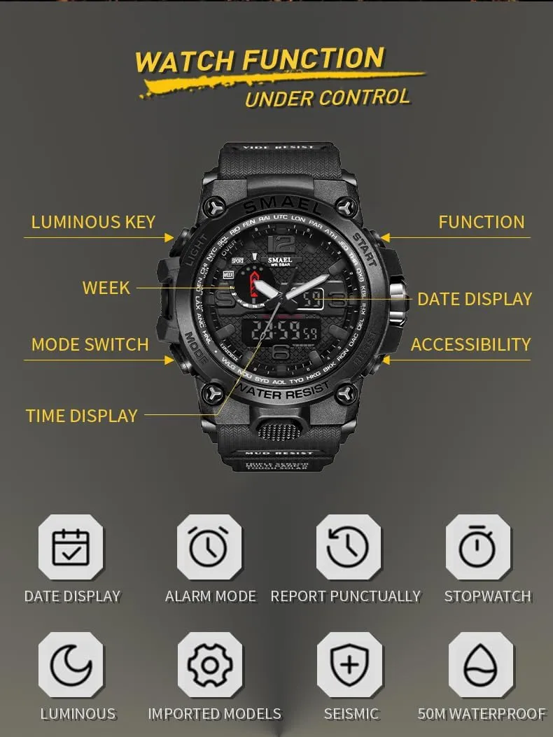 Military Watch for Men Large Dual Time Zone Date Multi Function Casual Work Wristwatch Tactics LED Alarm Stopwatch AIMES Men's Watches Sports endure domestic vivify morphology Outdoor Waterproof 