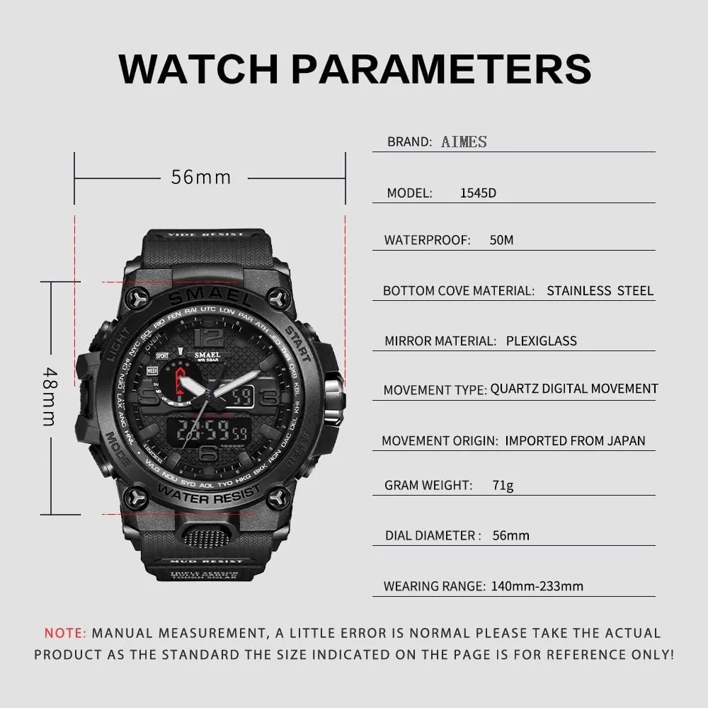 Military Watch for Men Large Dual Time Zone Date Multi Function Casual Work Wristwatch Tactics LED Alarm Stopwatch AIMES Men's Watches Sports endure domestic vivify morphology Outdoor Waterproof 