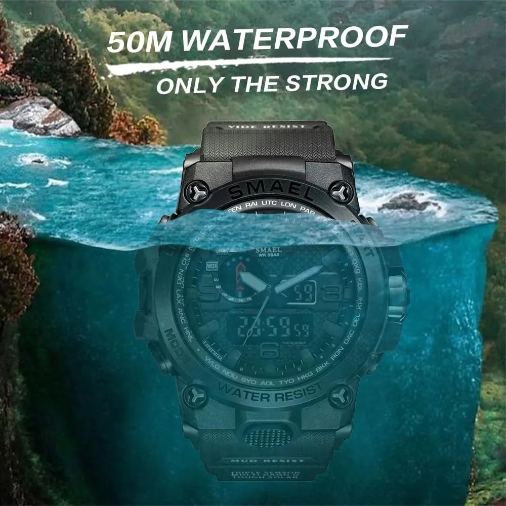 Military Watch for Men Large Dual Time Zone Date Multi Function Casual Work Wristwatch Tactics LED Alarm Stopwatch AIMES Men's Watches Sports endure domestic vivify morphology Outdoor Waterproof 
