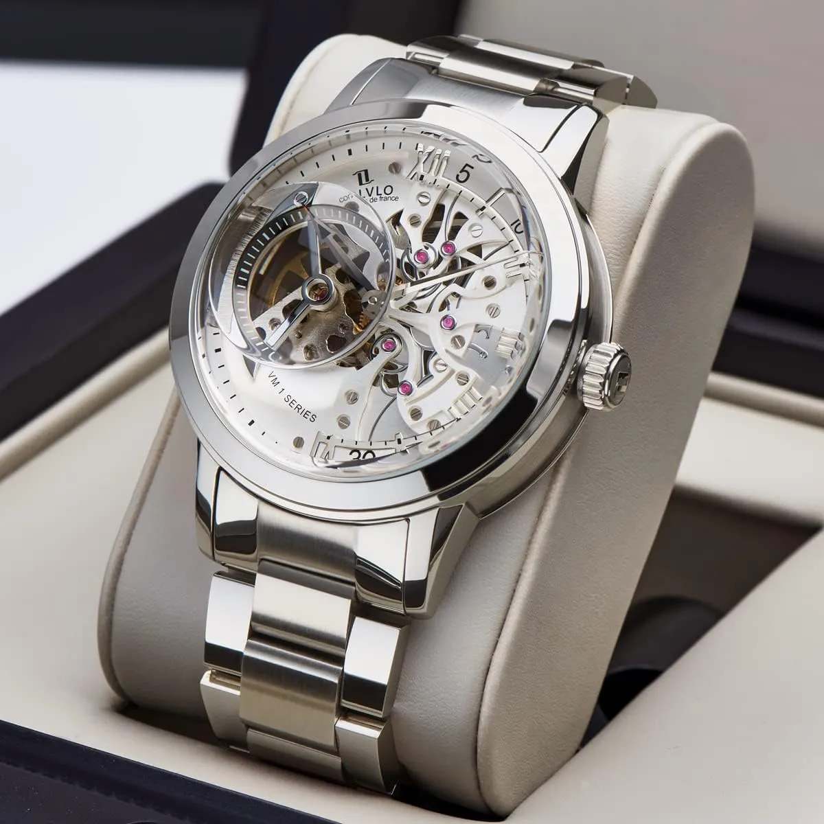 Mineral Crystal Glass Waterproof Clock Dial 45mm coast enforce VM Retro Sport Men Skeleton Automatic Watch Mechanical Calfskin Strap 