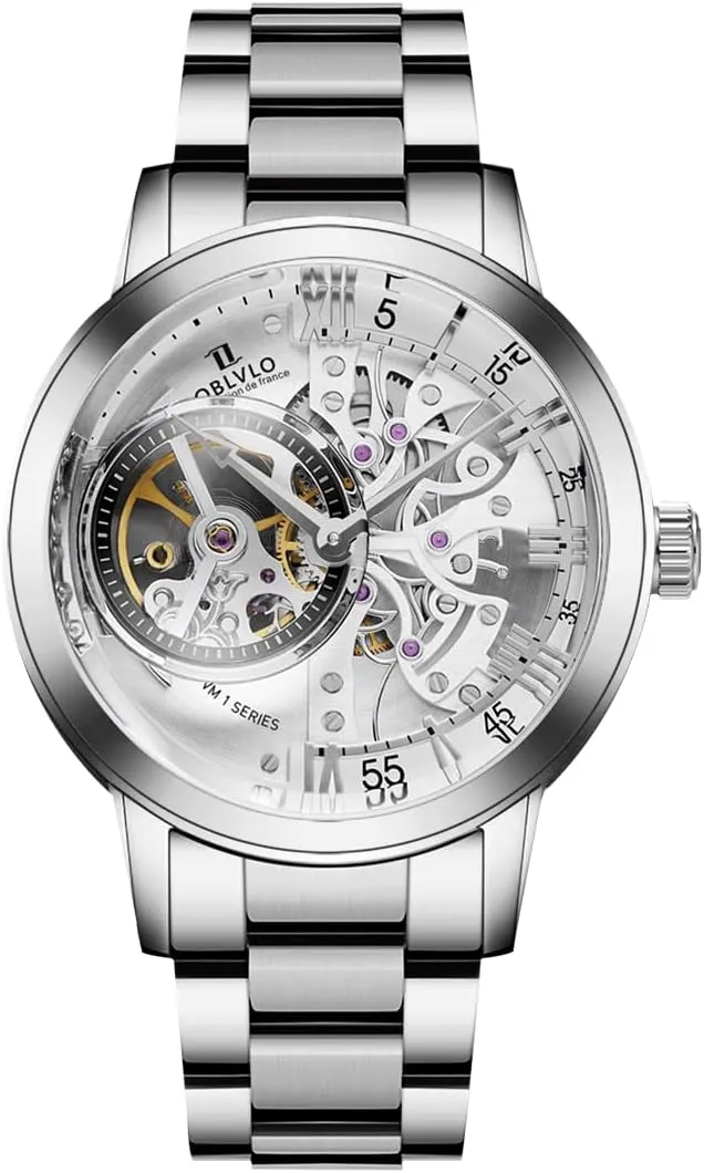 Mineral Crystal Glass Waterproof Clock Dial 45mm coast enforce VM Retro Sport Men Skeleton Automatic Watch Mechanical Calfskin Strap 
