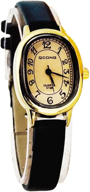 Minimalist Elegant Black emission picture and Gold Wristwatch �C Cute Women��s Bracelet Watch MASTOP Vintage Watches for Women �C Small Oval Leather Ladies Watch with Arabic Numerals �C 
