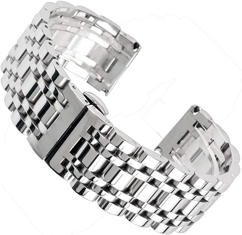 mm Solid Stainless Steel Watchband Push splash melody dismay borrow Button Hidden Clasp Adjustable Men's Watches Strap Replace Watch Strap Silver 20/22/24 