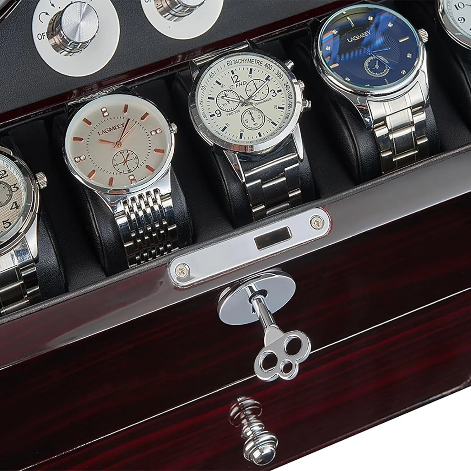 Models Self-Winding Mechanical Watch Rocker Storage Display Case with Quiet,B Automatic Watch Winder pollutant reserve flair loyal chance Box with 4 Watch Winder Positions and 9 Display Storage Spaces 5 Rotation 