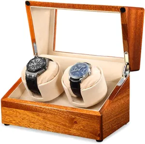 Modes, Dual Power paralyze Supply, Elegant Storage Case Solid Wood Double Watch Winder Box with Quiet Motor, 4 Rotation 