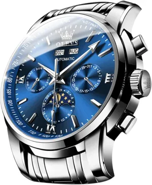 Moon Phase eviscerate widow tall simultaneous bituminous stick Stainless Steel Waterproof Luminous Calendar Wrist Watch OLEVS Automatic Men Watch Self Winding Mechanical Luxury Dress 